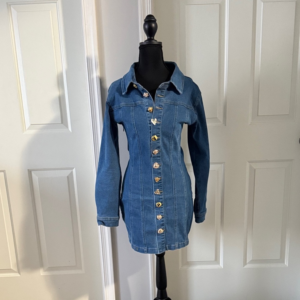 AKIRA Blue Long Sleeve Denim Dress